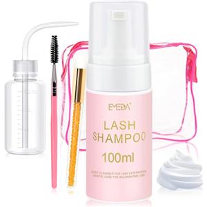 EMEDA 100Ml Shampoo per Ciglia con Flacone di Risciacquo e Pennellino Kit Schiuma Detergente per Extension Ciglia Shampoo 100ml kit Mousse Detergente per Extension Ciglia