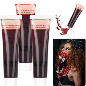 Aomig Halloween Sangue Finto, 3 Pezzi Sangue Finto Liquido Halloween Effetti Speciali Trucco, Fake Blood per Trucco Horror, Cosplay di Zombie e Vampiri (28ml/Pezzi)