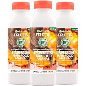 Garnier Fructis Hair Food Ananas Balsamo Lunghezze Luminose per Capelli Lunghi e Spenti Azione Districante e Anticrespo Deterge Nutre Idrata - 3 flaconi da 350 ml