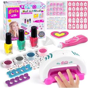 Aomig Trucchi Bambina Set, 38Pcs Kit Gioco Per Unghie Bambina, Nails Set per Unghie Bambina con l'asciugatrice Di Smalti, Principessa Trucco Principianti Kit 5-12 Anni Set Festa Regali di Halloween