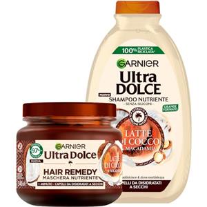 Garnier Ultra Dolce Shampoo + Maschera Nutriente per Capelli da Disidratati a Secchi con Latte di Cocco e Macadamia Addolcente Ammorbidente Idratante con Estratti di Origine Naturale - 2 Prodotti