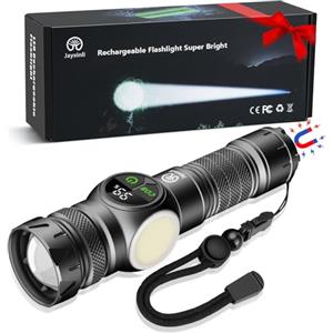 Jayxinli Torcia LED Potente Professionale 500000 Lumen, Torcia LED Ricaricabile, Torcia Magnetica Con Display Di Potenza LCD, Doppi Interruttori Di Potenza Con Luci Laterali COB