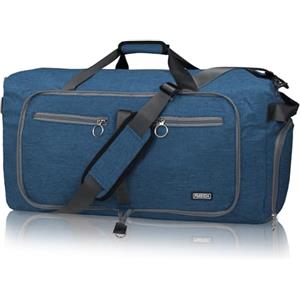 Fmeida Borsone da Viaggio 65L Pieghevole Borsone Palestra Grande Capacità Borsa Sportiva Impermeabile Borse da Viaggio Uomo Donna per Viaggi Campeggio Vacanza, Blu Marino