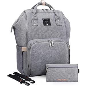 Pomelo Best Zaino Mamma Multifunzione neonato Fasciatoio Bambino Impermeabile Borsa Stoffa Oxford Grande capacità con Materassino fasciatoio, 2 tasche isolanti bottiglia per Viaggiare papà, Grigio