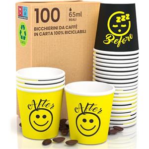 Eurocali 100 Bicchierini in Carta per caffè 65ml DownUP Yellow Bicchieri Ecologici Biodegradabili Monouso Piccoli Asporto Bevande Calde