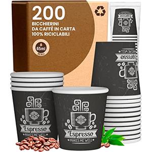 Baciato Caffè 200 Bicchierini in Carta da caffè 65ml CuzcoCUP Bicchieri Ecologici Biodegradabili Monouso Piccoli Asporto Bevande Calde