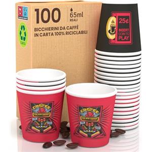 Eurocali 100 Bicchierini in Carta da caffè 65ml FlipperCUP Bicchieri Ecologici Biodegradabili Monouso Piccoli Asporto Bevande Calde