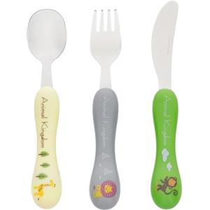 Baroni Home Set 3 pz Posate per Bambini in Acciaio Inox, Posate con Manico Ergonomico in Resina, Lavabili in Lavastoviglie, Forchetta, Coltello, Cucchiaio, Tema Jungle