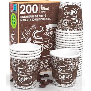 Eurocali 200 Bicchierini per Caffè in Carta 65ml Coffee Liberty Bicchieri Ecologici Monouso Piccoli Asporto Biodegradabili Bevande Calde