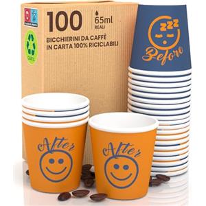 Eurocali 100 Bicchierini in Carta da caffè 65ml DownUP Blue Bicchieri Ecologici Biodegradabili Monouso Piccoli Asporto Bevande Calde