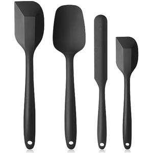 Vicloon Spatole in Silicone, Set 4 PCS Spatola da Cucina Utensili per Uso Alimentare, Resistente al Calore Antiaderenti Utensili da Cucina in Silicone, Compreso Cucchiaio in Silicone per Cucina(Nero)