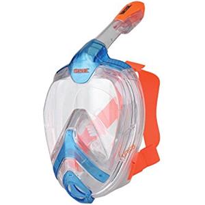 Seac Unica, Maschera Subacquea Integrale in Silicone per Snorkeling, Full Face Mask con Visione 180°, Borsa Porta Maschera, S/M, blu/arancione