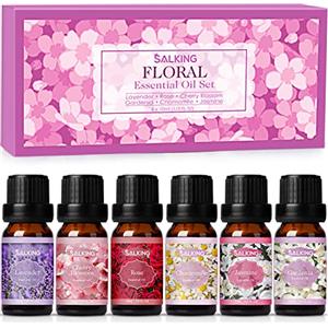 SALKING Oli Essenziali Floreale per Diffusori 6x10ml, Set di Olio Essenziale Puri per Aromaterapia e Massaggi - Lavanda, Gelsomino, Rosa, Fiore di Ciliegio, Gardenia, Camomilla