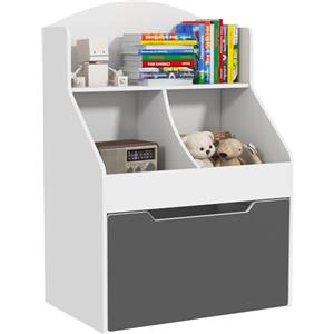AIYAPLAY Libreria per Bambini a 2 Livelli con Cassetto su Ruote, Libreria Montessoriana per Libri e Giochi in MDF, 62x40x88 cm, Bianco