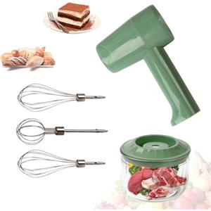 Viaik Frullino Elettrico 2 in 1 Mini, Frullino Elettrico Manuale, 3 Velocità con Contenitore da 300ml per Carne Macinata, Frullatore Senza Fili, Frullino Elettrico per Cucina e Pasticceria egg beater