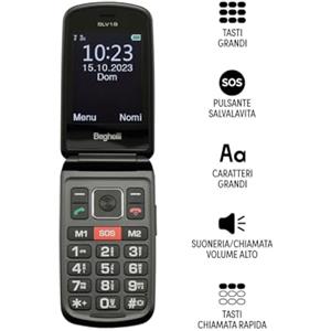 Beghelli Salvalavita Phone SLV19, Cellulare GSM con Tasto di Chiamata Rapida di Soccorso, Semplice da Usare, con Caricabatterie Incluso, Ideale Per Anziani