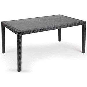 Dmora - Tavolo da esterno Imola, Ripiano fisso rettangolare, Tavolo da giardino multiuso effetto rattan, 100% Made in Italy, 138x78h72 cm, Antracite