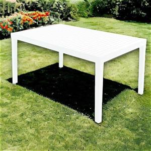 Dmora - Tavolo da esterno Portici, Ripiano rettangolare da pranzo, Tavolo da giardino multiuso effetto rattan, 100% Made in Italy, 150x90h72 cm, Bianco