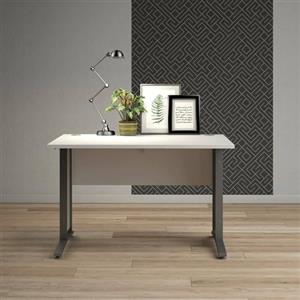 Dmora - Scrivania Albertine, Scrittoio multiuso, Tavolo per ufficio porta PC, Piano di lavoro, 120x80 h75 cm, Bianco e Grigio