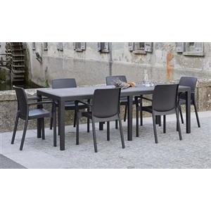 Dmora - Tavolo da esterno Roma, Ripiano rettangolare allungabile da pranzo, Tavolo da giardino estensibile effetto rattan, 100% Made in Italy, 150/220x90h72 cm, Antracite