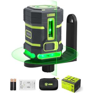 LASGOO Livella laser verde autolivellante, laser orizzontale 360° e linea verticale, 4 livelli di luminosità, modalità impulso, staffa a L, batterie e borsa incluse
