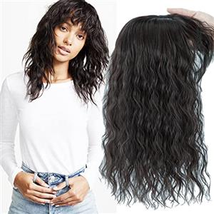 LesafeV Parrucca riccia con clip, con frangia, capelli spettinati, un solo pezzo, 25 cm, castano scuro