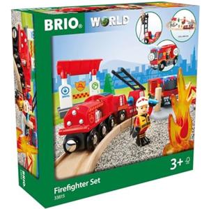 BRIO World - Set Ferrovia dei Vigili del Fuoco, Set Costruzioni Trenino in Legno, Giocattolo per Bambino e Bambina 3+ Anni