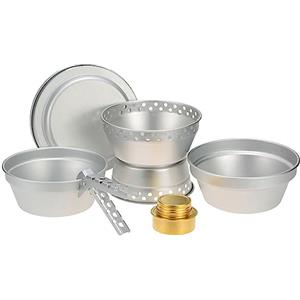 SIUKE Pentole da Campeggio Portatili Kit da Cucina Fornello ad Alcool Bruciatore a Spirito con Supporto Pentola con Pinza Set da Cucina all'aperto per Zaino in Spalla Escursionismo Picnic BBQ