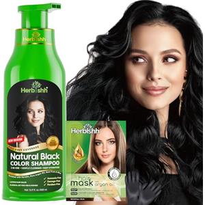 Herbishh Hair Color Shampoo for Gray Hair-Natural Hair Dye Shampoo-Colors Hair in Minutes - Long-lasting color- 500 Ml - 3-In-1 Hair Color - Ammonia-Free | Herbishh (Black)