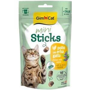 GimCat Mini Sticks Snack per Gatti - Pollo con Erba Gatta 50g, Elevato Contenuto di Carne