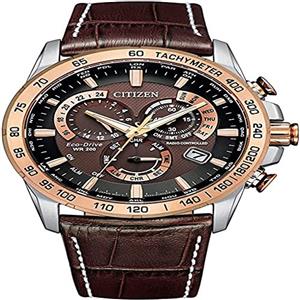 CITIZEN Orologio analogico da uomo Eco-Drive con cinturino in pelle CB5899-05X, Marrone