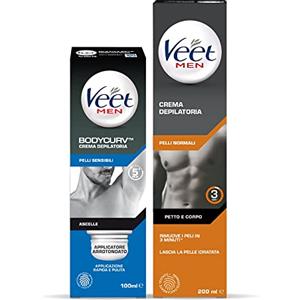 Veet For Men Kit - Crema Depilatoria per Ascelle e Pelli Sensibili Con Applicatore Arrotondato (100 ml) e per Pelli Normali (200 ml)