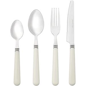 Baroni Home Set 24 pz Posate da Tavola in Acciaio Inox, Posate con Manico in Plastica per 6 Persone, Lavabili in Lavastoviglie, Forchetta, Coltello, Cucchiaio, Cucchiaio da The o Dolce, Bianco