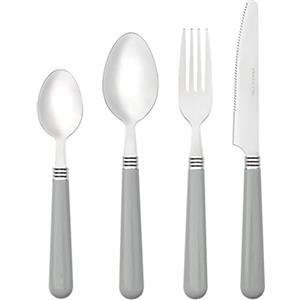 Baroni Home Set 24 pz Posate da Tavola in Acciaio Inox, Posate con Manico in Plastica per 6 Persone, Lavabili in Lavastoviglie, Forchetta, Coltello, Cucchiaio, Cucchiaio da The o Dolce, Grigio