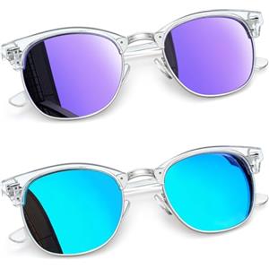 Joopin Occhiali da Sole per Uomo Donna Polarizzati Protezione UV Retrò Vintage Rettangolari Quadrati Specchio Occhiale da sole Mezza Montatura Unisex (Blu e Viola)