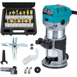 Anesty Rifilatore Fresatrice Verticale, Elettrica Fresatrice Palmare Rifilatore per Legno 220V 710W con Base per Rifilare, Set Frese Fresa Fresatrice Punte per Legno Pantografo Gambo 6.35 mm 15 pezzi