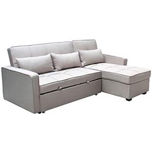 milani home Divano Letto con penisola per Salotto Soggiorno in Tessuto Tortora Moderno