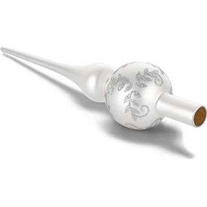 UNOLIGA Puntale Albero Natale in Vetro, Cima Punta Albero di Natale Bianco Argento, 26cm, Vetro Soffiato a Mano, Lucido ed Elegante