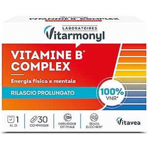 Vitarmonyl Vitamine B Complex - Energia Fisica e Mentale - Integratori Stanchezza - Multivitaminico - Vitamina B - Senza Zuccheri - 30 Compresse - Vitarmonyl