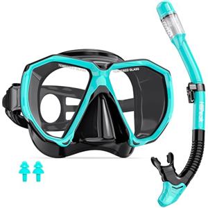 Hiipeak Maschera Snorkeling per adulti, maschera da sub per adulti con snorkel a secco, maschera da sub antigoccia e antifuga con snorkel in vetro temperato, snorkeling per immersioni e subacquea