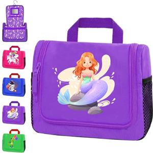 AUNGCSHE Beauty Case da Viaggio Ragazze, Sirena Beauty Case da Appendere, 4 L Borsa da Trucco Con Gancio, Borsa da Toilette Grande per Bambini Viaggio/all'aperto(Viola)