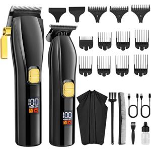 JINER Tagliacapelli Uomo Professionale, Regolabarba Uomo Set Macchinetta Per Capelli, Rasoio Elettrico Barba LCD Schermo USB Ricaricabile Impermeabile Portatile Trimmer per Famiglia Barbiere Regalo