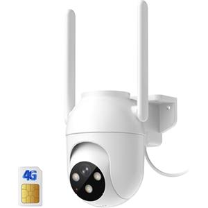 PEEIPM 4G LTE Telecamere Esterno con Sim: 360° PTZ Videocamera Sorveglianza Esterno Visione Notturna Colori 24/7 Allarme Casa IP65(Ricarica del cavo)