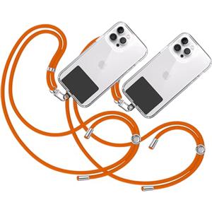 TBOC 2X Cordino Catenella Laccio Strap Porta Cover [Arancio] con Toppa di Plastica [Nero] per Telefono Cellulare da Collo - Tracolla Catenina con Cordini da Cellulari Accessori Universale Laccetti