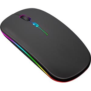 Lancoon Mouse wireless ricaricabile con gioco 2.4 G silenzioso luci colorate DPI resistenza design ergonomico plug and play per computer di lavoro (nero)