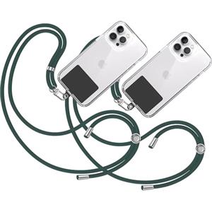 TBOC 2X Cordino Catenella Laccio Strap Porta Cover [Verde Scuro] con Toppa di Plastica [Nero] Telefono Cellulare da Collo - Tracolla Catenina Cordini da Cellulari Accessori Universale Laccetti