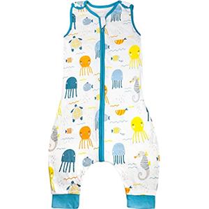 FLYISH DIRECT Sacco nanna per bambini con piedini, Sacco nanna in cotone 100% con piedi, Sacco nanna per bambini senza maniche da 0,5 Tog con gambe, L(93cm)