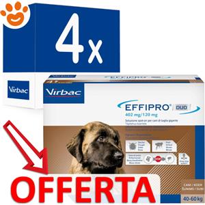Virbac Effipro Duo Antiparassitario per Cani 40-60 Kg - 4 Pipette con Fipronil e Piriproxifene