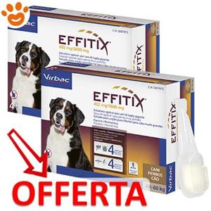 Virbac Effitix Spot-On Antiparassitario per Cani 40-60 Kg - 4 Pipette da 6,6 ml con Fipronil e Permetrina