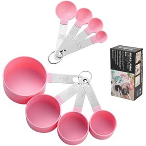 haierdidi Set di 8 cucchiai dosatori in plastica, misurino da cucina, misurino con manico in acciaio inox, cucchiaio dosatore per misuratori da forno, strumento di misurazione per liquidi e solidi